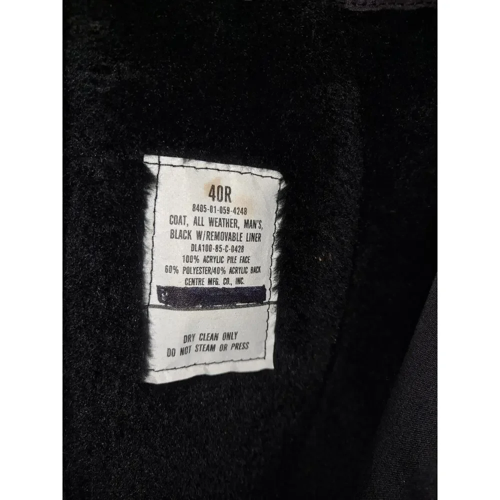 Men's Black 80's Acrylic Back Slit Removable Liners All‎ Weather Coat Size 40R